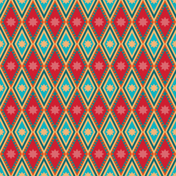 Aztec ethnic red green blue color design textile seamless pattern background