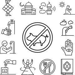 Forbidden foods, pig meat icon in a collection with other items
