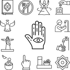 Hamsa Hand, Islam icon in a collection with other items