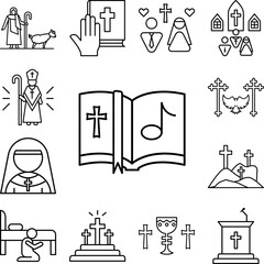 Gospel, note, Christianity icon in a collection with other items