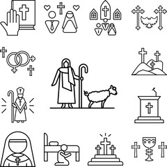 Shepherd, Christianity, sheep icon in a collection with other items