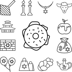 Sufganiyot Hanukkah icon in a collection with other items