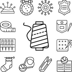 Fototapeta premium Threads, sewing icon in a collection with other items