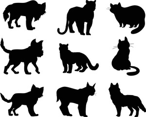 American Shorthair Cats animal Flat style isolated Vectors Silhouettes