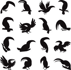 Toucan bird Flat style isolated Vectors Silhouettes
