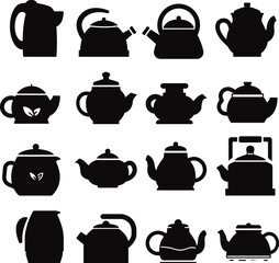 Teapot Flat style isolated Vectors Silhouettes