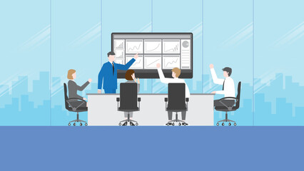 Happy successful business team entrepreneur company. Cheerful hand up of boss, staff, colleague, and employee in a meeting room. Teamwork enjoying a job together by return graph grow up profit data.