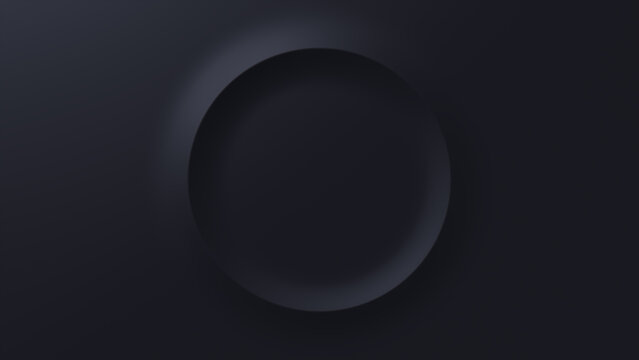 Minimalist Background with Embossed Circle. Black Surface with Raised 3D Shape. 3D Render.