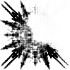 A whitened, lightened dotted or polka dot halftone mandala with four-sided peaks on the top right. Vector.