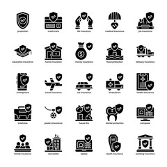 Insurance icon pack for your website design, logo, app, UI. Insurance icon outline design. Vector graphics illustration and editable stroke.