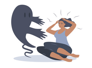 vector hand drawn illustration in flat style on the theme of fear, panic attacks