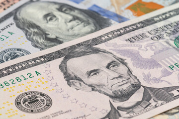 5 dollar bill close up, Portrait of Abraham Lincoln. U.S. president