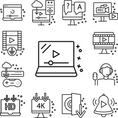 Streaming multimedia laptop icon in a collection with other items