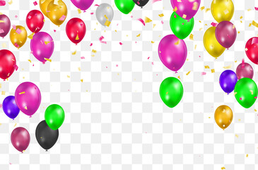 Happy birthday Vector Color glossy balloons isolated on transparent background New Year Party Decoration