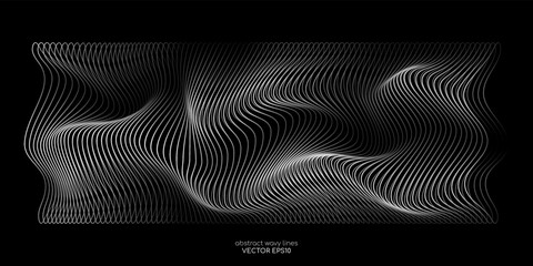 3D Vector wave lines pattern smooth curve flowing dynamic white light isolated on black background for concept of technology, digital, communication, science, music - 520130134