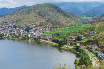 Fototapeta na wymiar Natural beauty of Erhai Lake and villages and mountains in Yunnan Province, China