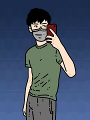 cute man cartoon on blue background