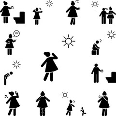 Sun, woman, problem, lupus icon in a collection with other items