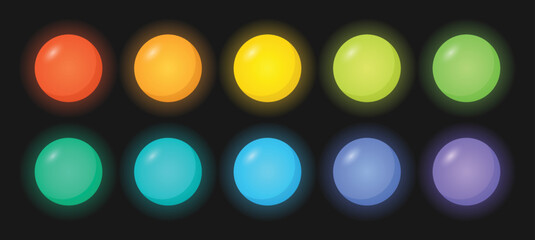 Colorful glowing game balls vector illustration set.
