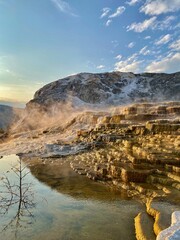 Mammoth Springs during sunrise at Yellowstone National Park