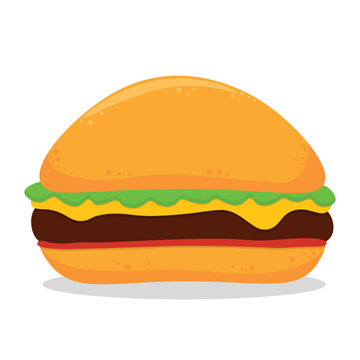 Burger icon. Flat Vector illustration icon juicy delicious hamburger or Cheeseburger isolated on white background.