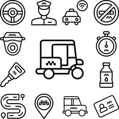 Tuk tuk, car icon in a collection with other items