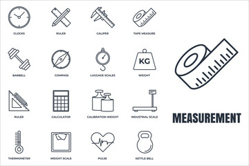Set of Measuring icon logo vector illustration. measure, measurement pack symbol. kettle bell, ruler, weight scale and more template for graphic and web design collection - obrazy, fototapety, plakaty