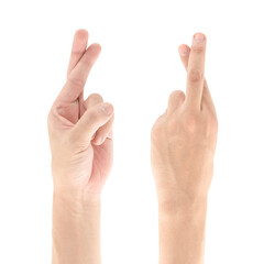 Finger cross hand gesture isolated on white background, Clipping path Included.