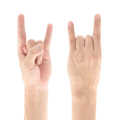 Rock n roll sign hand gesture isolated on white background, Clipping path Included.