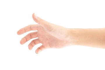 A hand that is holding or picking or gripping up something, Isolated on white background, Clipping...