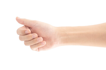 A hand that is holding or picking or gripping up something, Isolated on white background, Clipping path Included.