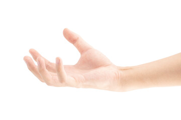 A hand that is holding or picking or gripping up something, Isolated on white background, Clipping path Included.
