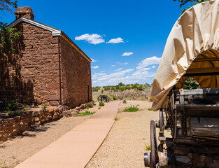Covered Wagon Near Winsor Castle, Pipe Springs National Monument, Fredonia, Arizona, USA