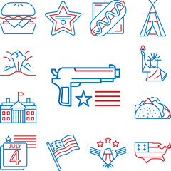 USA, firearm icon in a collection with other items