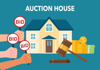 Real estate house auction concept vector illustration.