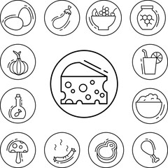 Cheese, vegan icon in a collection with other items
