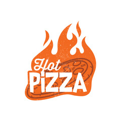 Hot pizza logo with fire illustration vector graphic of perfect for reastaurant, junk food, fast food, cafe, bar, design inspiration, ect