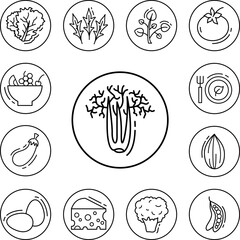 Celery, vegan icon in a collection with other items