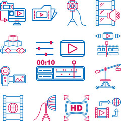 Video production, editing icon in a collection with other items