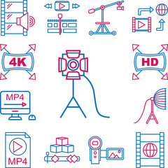 Video production, spotlight icon in a collection with other items