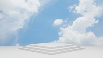 Fototapeta na wymiar 3D White Podium Product Display Greek Abstract Style Minimal with Sky Background
