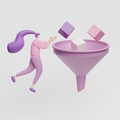 3D Character Illustration Data Customer Funnel Journey Marketing