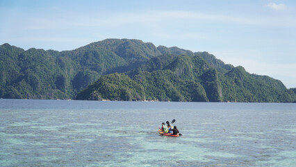 Tropical turquoise water and beach landscapes on Coron island of Palawan, Philippines.