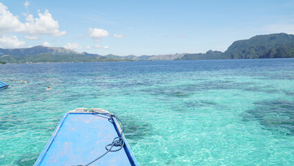 Tropical turquoise water and beach landscapes on Coron island of Palawan, Philippines.
