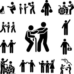 Old man walk help boy icon in a collection with other items