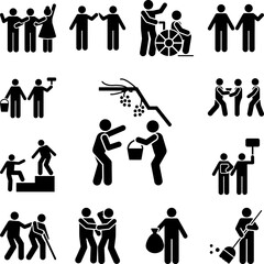 Fruit collect two man basket icon in a collection with other items