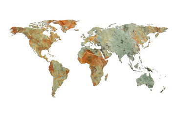 Global map rock texture on white background, with clipping path. (Elements of this image furnished by NASA)