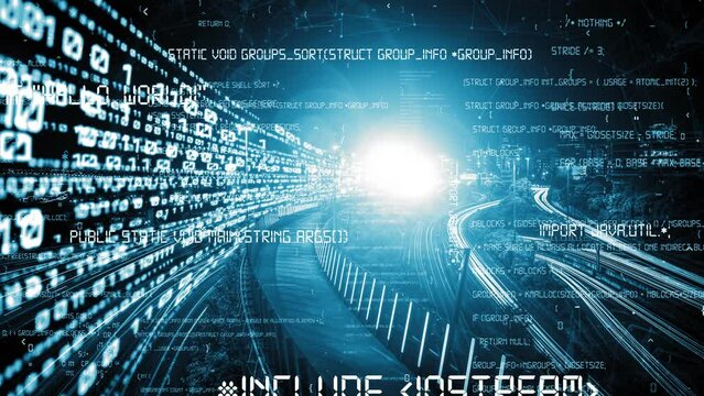 Software development, application programming code and tacit computer coding . Concept of smart digital transformation and technology disruption that changes global trends in new information era .