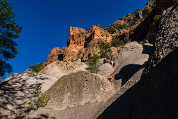 Fototapeta premium Volcanic Landscape on The walls of Frijoles Canyon, Bandelier National Monument, New Mexico, USA