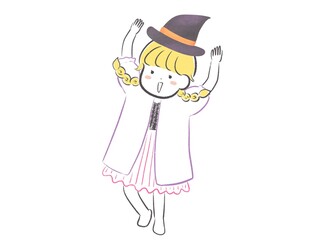 魔女の帽子を被ったハロウィン衣装のかわいい女の子